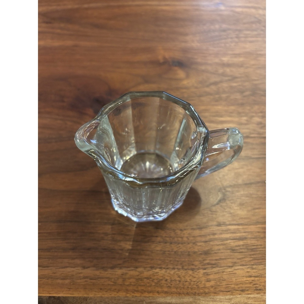 VTG 3" Mini Colonial Clear Glass Creamer Syrup Pitcher 10 Panel Sunburst Bottom - Picture 4 of 9